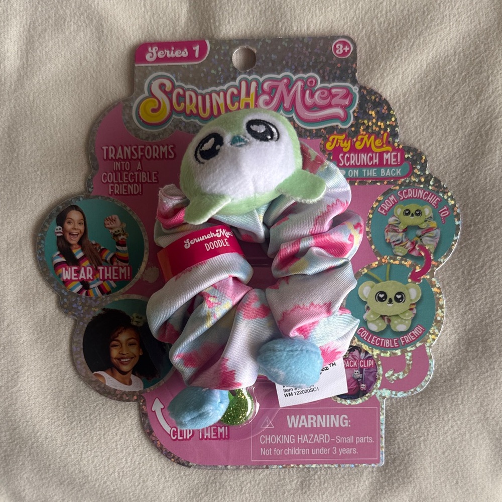 Plush Panda Hair Scrunchie - Pink, White & Green